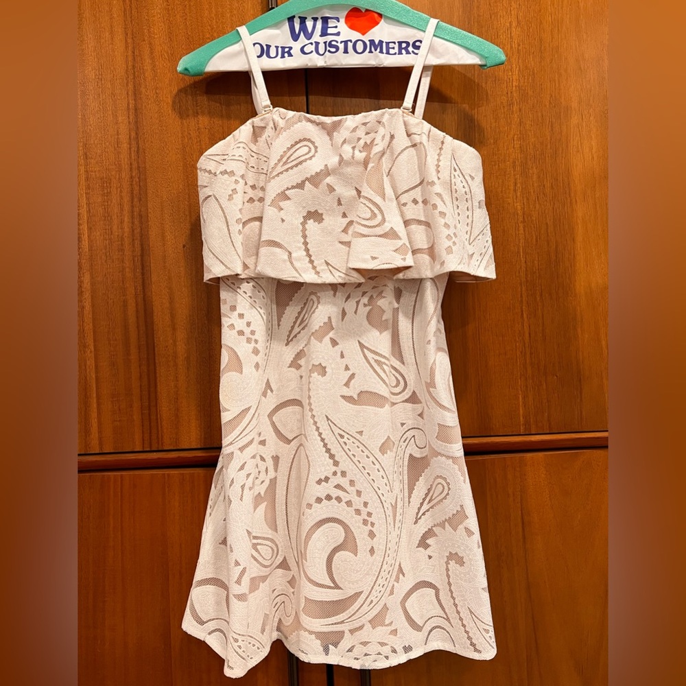 BCBG white lace dress with removable straps